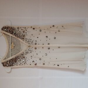 Elizabeth and James 100% Silk Festival Vest Overlay Ivory Silver Sequins Medium